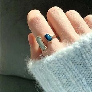 Geometric Cuff Ring Golden Adjustable Blue